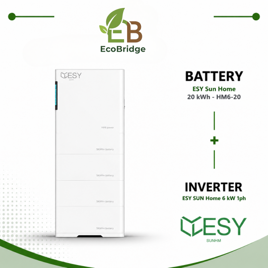 ESY Sun Home 20 kWh Battery + 6 kW Single-Phase Hybrid Inverter (Max PV 8.8 kW, Smart Meter Included)